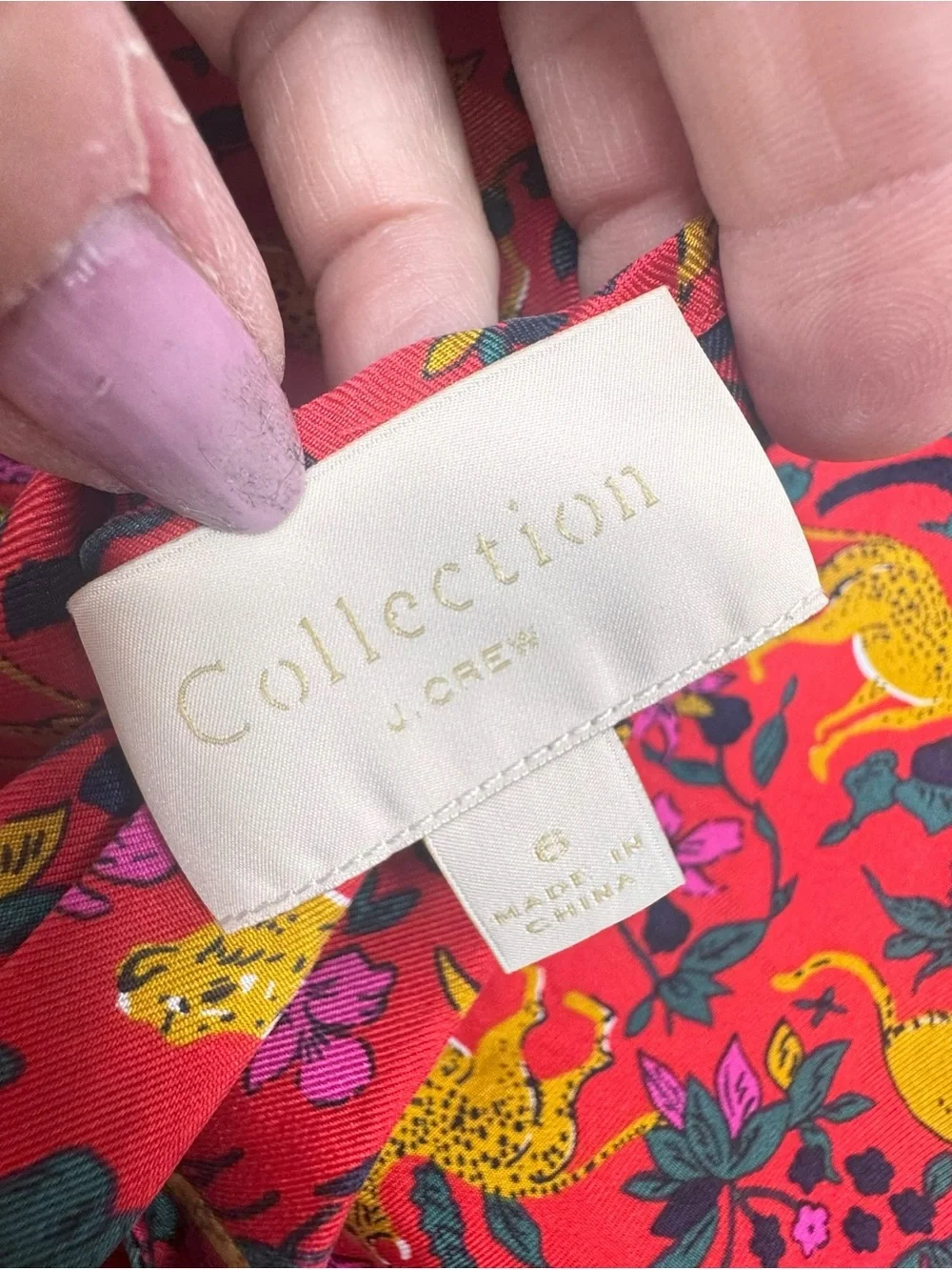 J.CREW Collection Silk Bow Back Top Jungle Cat Print Size O